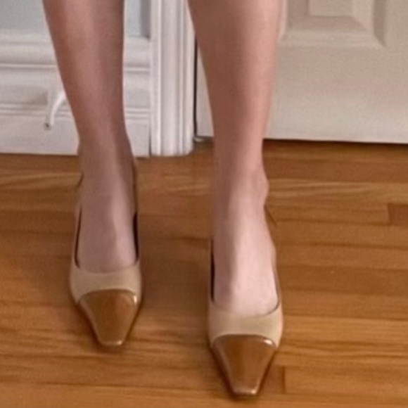 Shoes: Vintage Colour Block Caramel Slingback Heels - Picture 1 of 9